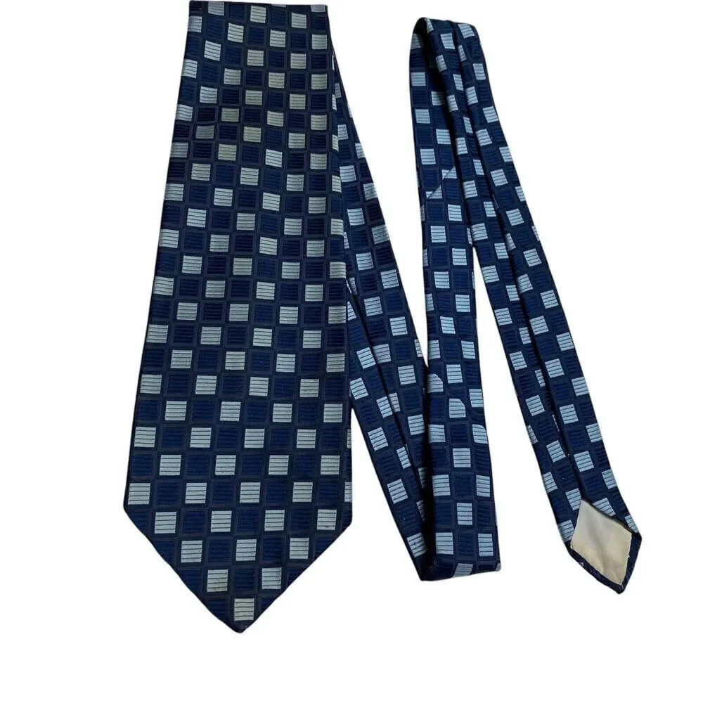Vtg Wembley Men's Tie Necktie Wide Wemlon Polyester Blue Black Squares Mod Disco